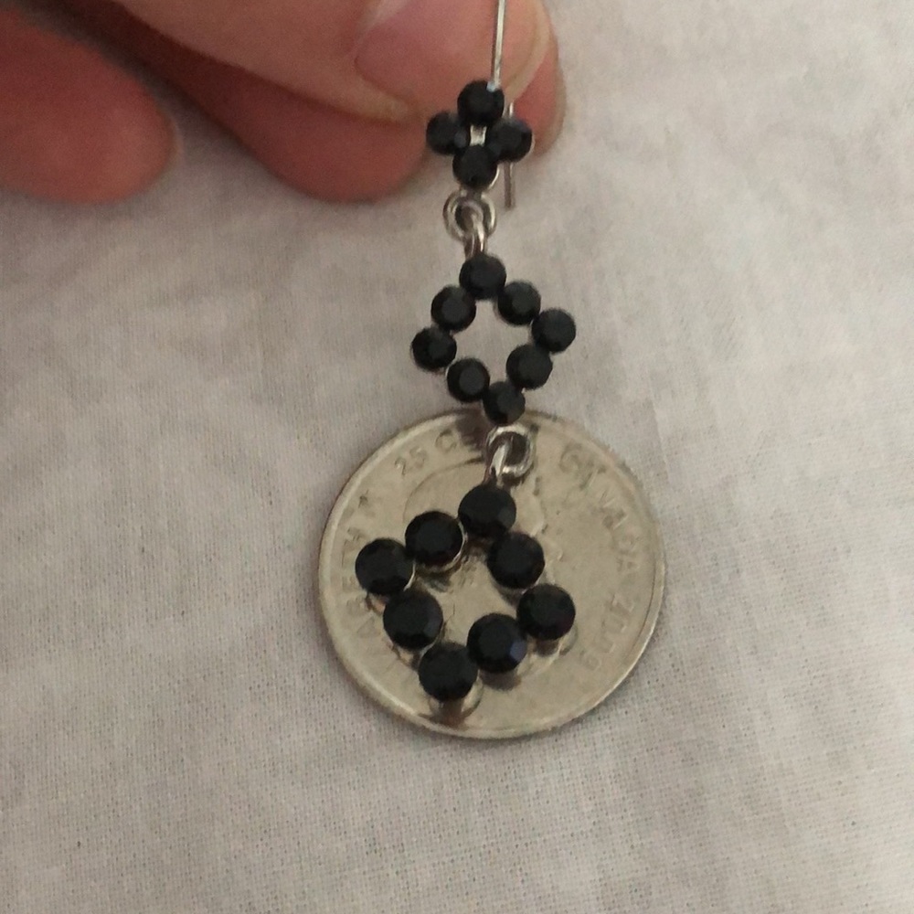 Black Rhinestone Dangle Earrings - Picture 5 of 5
